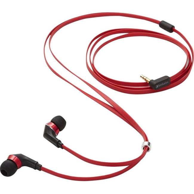 Verbatim Tangle-Free Earphones - Red/Black 99209