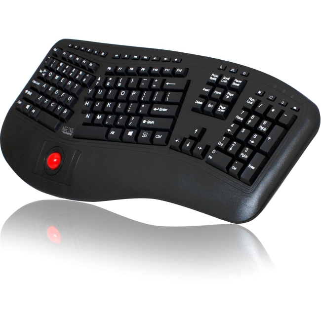 Adesso Tru-Form 3500 - 2.4GHz Wireless Ergonomic Trackball Keyboard WKB-3500UB