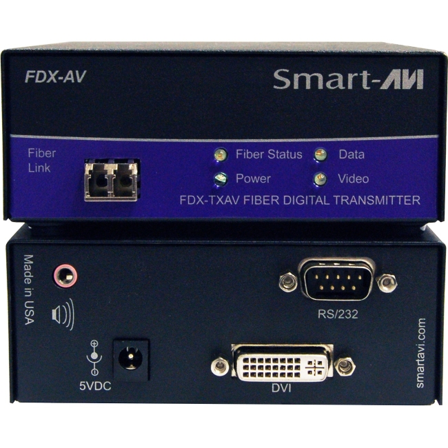 SmartAVI DVI-D, Audio, and RS-232 Fiber Optic Multimode Transmitter FDX-TXAVS FDX-AV