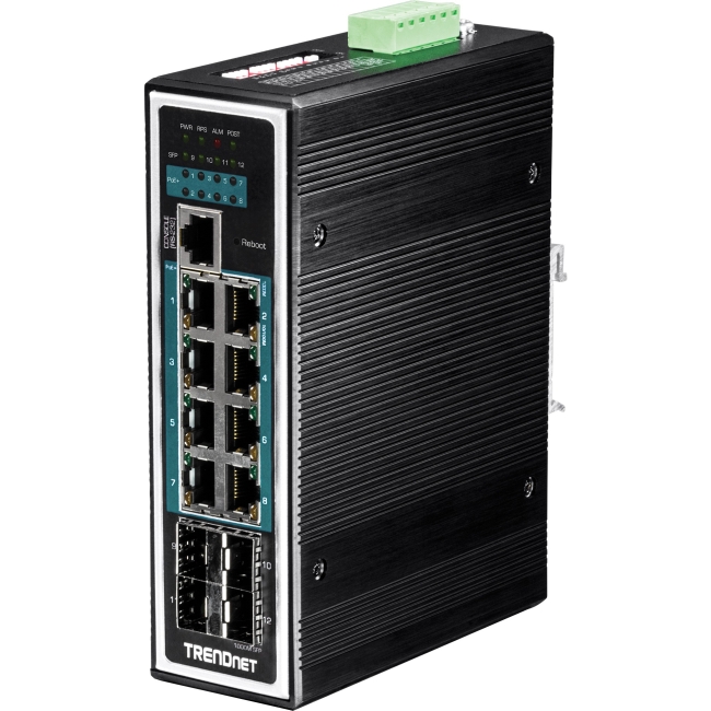 TRENDnet 12-Port Hardened Industrial Gigabit PoE+ Layer 2+ Managed DIN-Rail Switch TI-PG1284i
