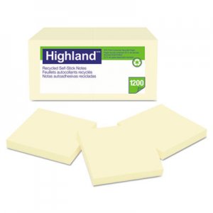 Highland Recycled Self Stick Notes, 3 x 3, Yellow, 100 Sheets/Pad, 12 Pads/Pack MMM6549RP 6549RP