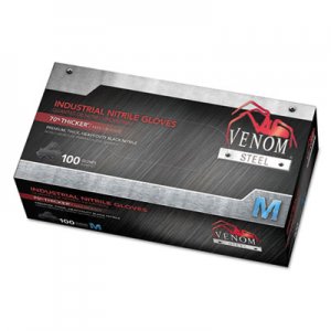 Medline Venom Steel Industrial Nitrile Gloves, Medium, Black, 7 mil, 100/Box MIIVEN6142 VEN6142