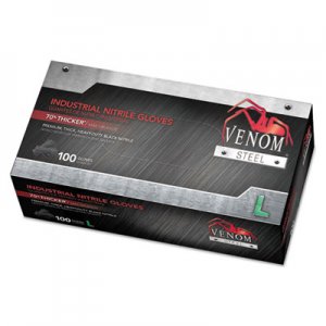 Medline Venom Steel Industrial Nitrile Gloves, Large, Black, 6 mil, 100/Box MIIVEN6143 VEN6143