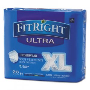 Medline FitRight Ultra Protective Underwear, X-Large, 56-68" Waist, 20/Pack, 4 Pack/Ctn MIIFIT23600ACT FIT23600ACT