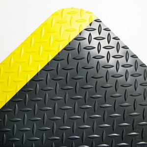 Crown Industrial Deck Plate Anti-Fatigue Mat, Vinyl, 24 x 36, Black/Yellow Border CWNCD0023YB TD 0310BK