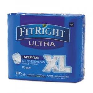 Medline FitRight Ultra Protective Underwear, X-Large, 56-68" Waist, 20/Pack MIIFIT23600A FIT23600A
