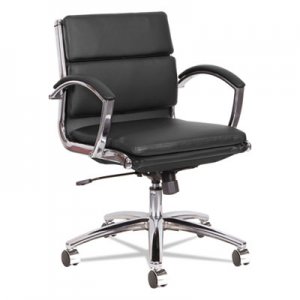 Alera Neratoli Low-Back Slim Profile Chair, Black Soft Leather, Chrome Frame ALENR4719