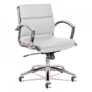 Alera Neratoli Low-Back Slim Profile Chair, White Faux Leather, Chrome Frame ALENR4706