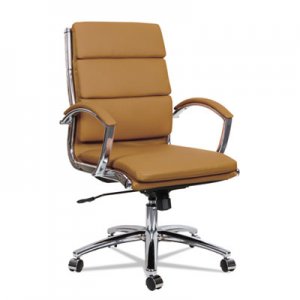 Alera Neratoli Mid-Back Slim Profile Chair, Camel Soft Leather, Chrome Frame ALENR4259