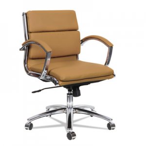 Alera Neratoli Low-Back Slim Profile Chair, Camel Soft Leather, Chrome Frame ALENR4759