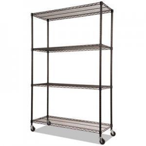 Alera NSF Certified 4-Shelf Wire Shelving Kit w/Casters & Liners, 48 x 18 x 72, Black ALESW604818BL