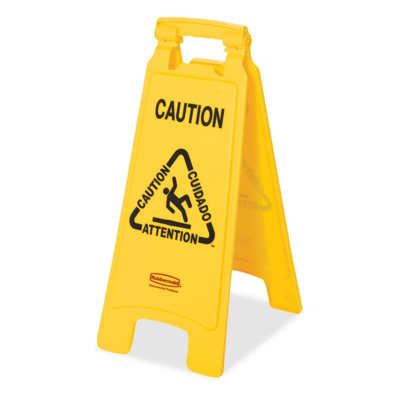 Rubbermaid Commercial Multi-Lingual Caution Floor Sign 611200YWCT RCP611200YWCT