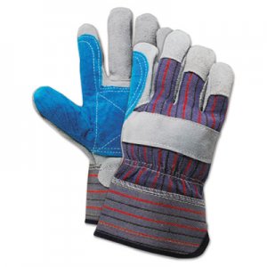Boardwalk Cow Split Leather Double Palm Gloves, Gray/Blue, Large, 1 Dozen BWK00034