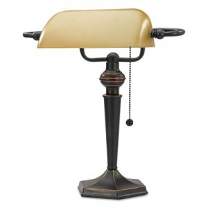 Alera Traditional Banker's Lamp, 16" High, Amber Shade with Antique Bronze Base ALELMP537BZ