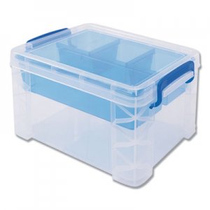 Advantus Super Stacker Divided Storage Box, Clear w/Blue Tray/Handles, 7 1/2 x 10.12x6.5 AVT37375 37375