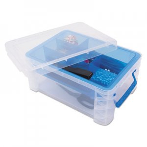 Advantus Super Stacker Divided Storage Box, Clear w/Blue Tray/Handles, 10.3 x 14.25x 6.5 AVT37371 37371