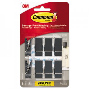 Command Spring Hook, 5/8w x 3/4d x 1 1/2h, Slate, 8 Hooks/Packs MMM17089S8ES 17089S-8ES