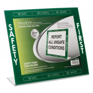 NuDell Themed "Safety First" L-Shaped Sign Holder, Green/White/Clear, 11 x 8 1/2 NUD35485SFG 35485SFG