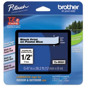 Brother P-Touch TZ Standard Adhesive Laminated Labeling Tape, 1/2"w, Pastel Blue BRTTZEMQ531 TZEMQ531