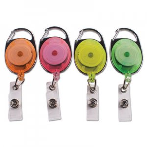 Advantus Carabiner-Style Retractable ID Card Reel, 30" Extension, Assorted Neon, 20/Pack AVT91119 91119