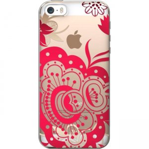 OTM Floral Prints Clear Phone Case, Paisley Red - iPhone 5/5S IP5V1CLR-PAI-01