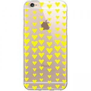 OTM Classic Prints Clear Phone Case, Falling Yellow Hearts - iPhone 6/6S IP6V1CLR-CLS-06