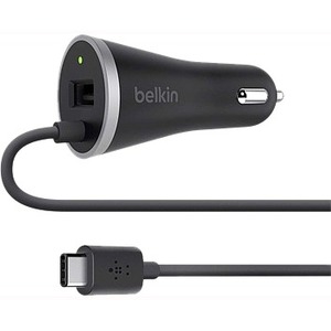Belkin USB-C Car Charger with Hardwired USB-C Cable and USB-A Port F7U006bt04-BLK