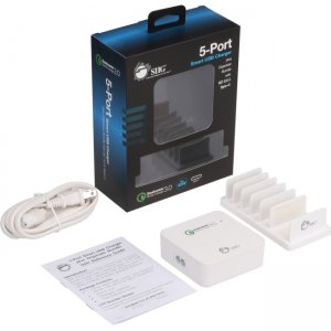 SIIG 5-Port Smart USB Charger plus Organizer Bundle with QC3.0 & Type-C - White AC-PW1724-S1