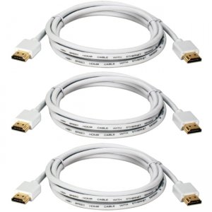 QVS 10ft 3-Pack High Speed HDMI UltraHD 4K with Ethernet Thin Flexible White Cables HDT-10F-3PW