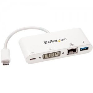 StarTech.com USB-C Multiport Adapter for Laptops - Power Delivery - DVI - GbE - USB 3.0 DKT30CDVPD