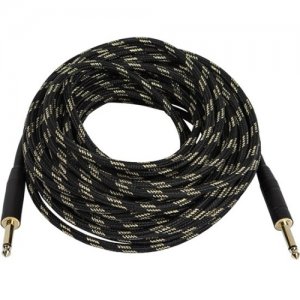 Monoprice 50ft. Cloth Series 1/4 inch T/S Male 20AWG Instrument Cable - Black & Gold 601450