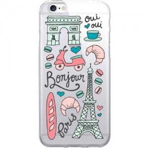OTM Prints Clear Phone Case, Bonjour Paris Pink Mint - iPhone 7/7S OP-IP7V1CG-A02-11