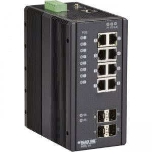 Black Box Industrial Managed Gigabit Ethernet PoE+ Switch - (8) RJ-45, (4) SFP LIE1014A