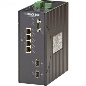 Black Box Hardened Managed Ethernet Switch, (4) 10/100-Mbps PoE+, (2) GE SFP, DIN-Rail, DC LEH1104A-2GSFP