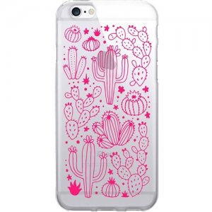 OTM Prints Clear Phone Case, Desert Cacti Outlined Pink - iPhone 7/7S OP-IP7V1CG-A02-23