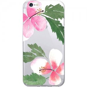 OTM Prints Clear Phone Case, Hibiscus Pink and Green - iPhone 7/7S OP-IP7V1CG-A-47