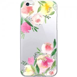 OTM Prints Clear Phone Case, Corner Peonies Red & Green - iPhone 7/7S OP-IP7V1CG-A-54