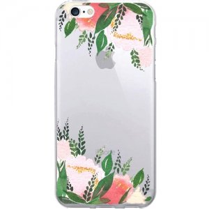 OTM Prints Clear Phone Case, Fern & Peonies Red & Green - iPhone 7/7S OP-IP7V1CG-A-57