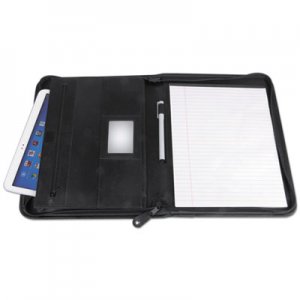 Genpak Leather Textured Zippered PadFolio with Tablet Pocket, 10 3/4 x 13 1/8, Black UNV32665