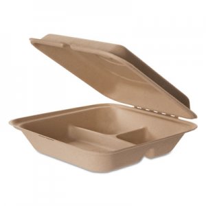 Eco-Products Wheat Straw Hinged Clamshell Containers, 8 x 8 x 3, 3-Comp, 200/Carton ECOEPHCW83 EPHCW83