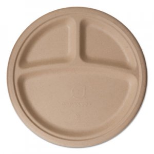 Eco-Products Wheat Straw Dinnerware, 3 Compartment Plate, 10" Diameter, 500/Carton ECOEPPW103 EPPW103