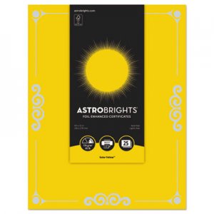 Astrobrights Foil Enhanced Certificates, 8 1/2" x 11", Solar Yellow, 25/Pk WAU91096 91096