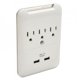Innovera Wall Surge Protector, 3 Outlets/2 USB Charging Ports, 540 Joules, White IVR71750