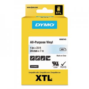 DYMO XTL All-Purpose Vinyl Labels, 1" x 24.6 ft., Clear/Black Print DYM1868743 1868743