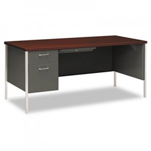HON 34000 Series Left Pedestal Desk, 66w x 30d x 29 1/2h, Mahogany/Charcoal HON34974LNS H34974L.N.S