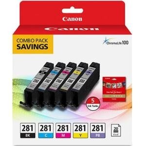 Canon Combo Ink Pack with Glossy Photo Paper (20 Sheets, 5"x5") 2091C006 CLI-281