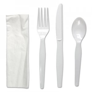 Boardwalk Four-Piece Cutlery Kit, Fork/Knife/Napkin/Teaspoon, Heavyweight, White, 250/CT BWKFKTNHWPSWH FKTNHWPSWH
