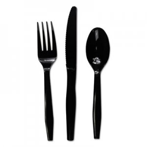 Boardwalk Three-Piece Cutlery Kit, Fork/Knife/Teaspoon, Black, 250/Carton BWKFKTMWPSBLA FKTMWPSBLA