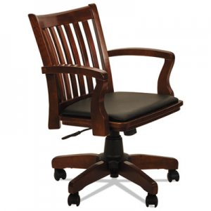 Alera Postal Series Slat-Back Wood/Leather Chair, Cherry/Black ALEPC4299C
