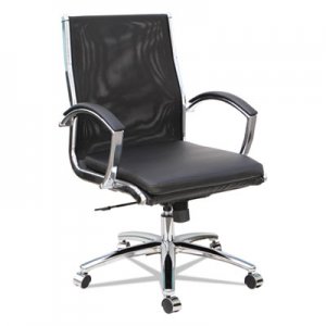 Alera Neratoli Mid-Back Slim Profile Chair, Black, Leather/Mesh ALENR4218
